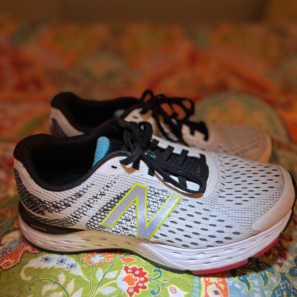 New Balance White and Black Running Shoes